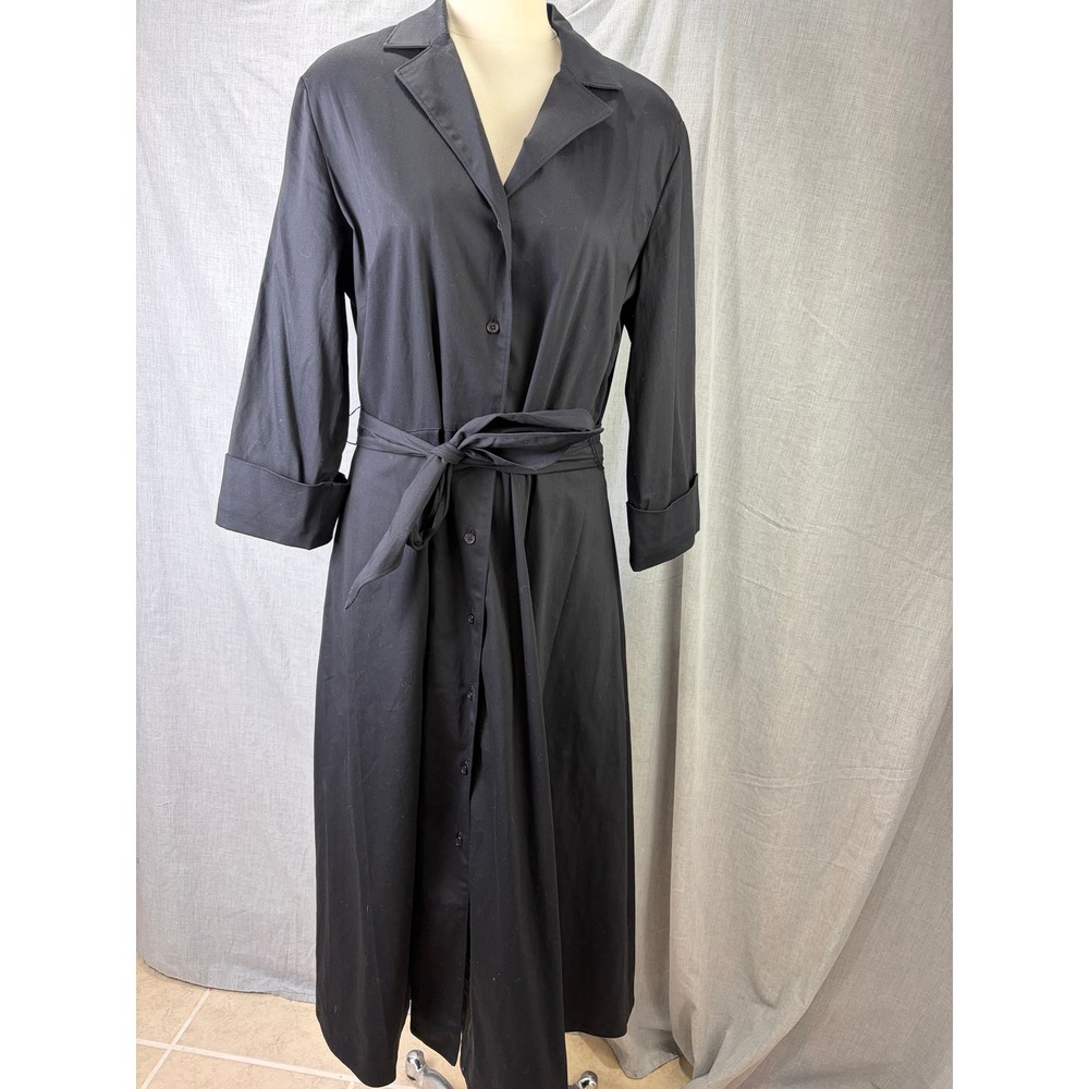 The J. Peterman Company Black Shirt Dress Belted Pockets Buttoned 12 Minimalist